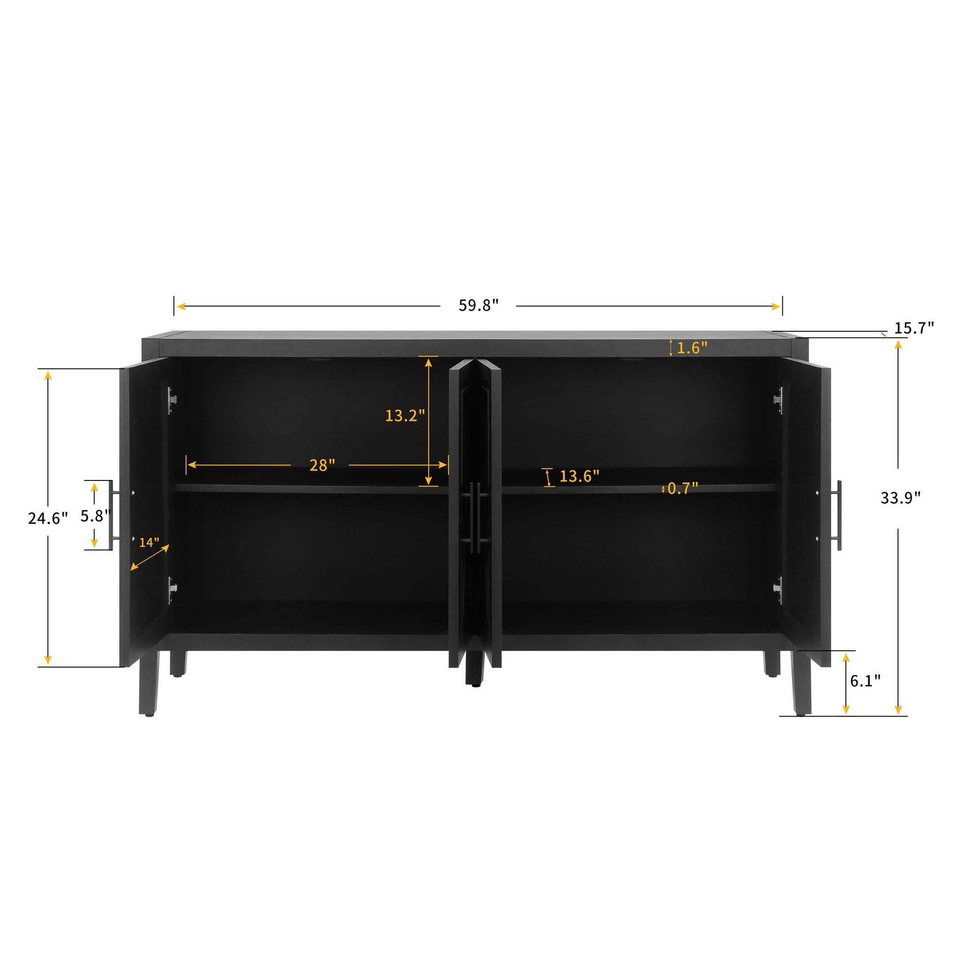 60 inches Modern Farmhouse Accent Cabinet with 4 Doors and Adjustable Shelf Wood Sideboard Buffet Cabinet Console Table  image 4