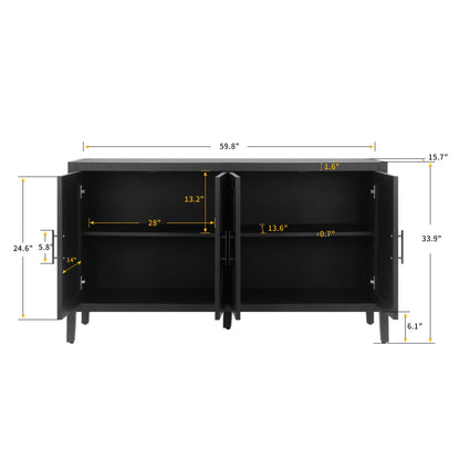 60 inches Modern Farmhouse Accent Cabinet with 4 Doors and Adjustable Shelf Wood Sideboard Buffet Cabinet Console Table  image 4
