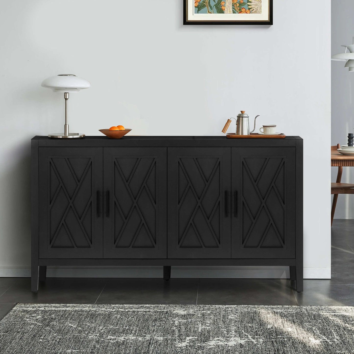 60 inches Modern Farmhouse Accent Cabinet with 4 Doors and Adjustable Shelf Wood Sideboard Buffet Cabinet Console Table  image 2