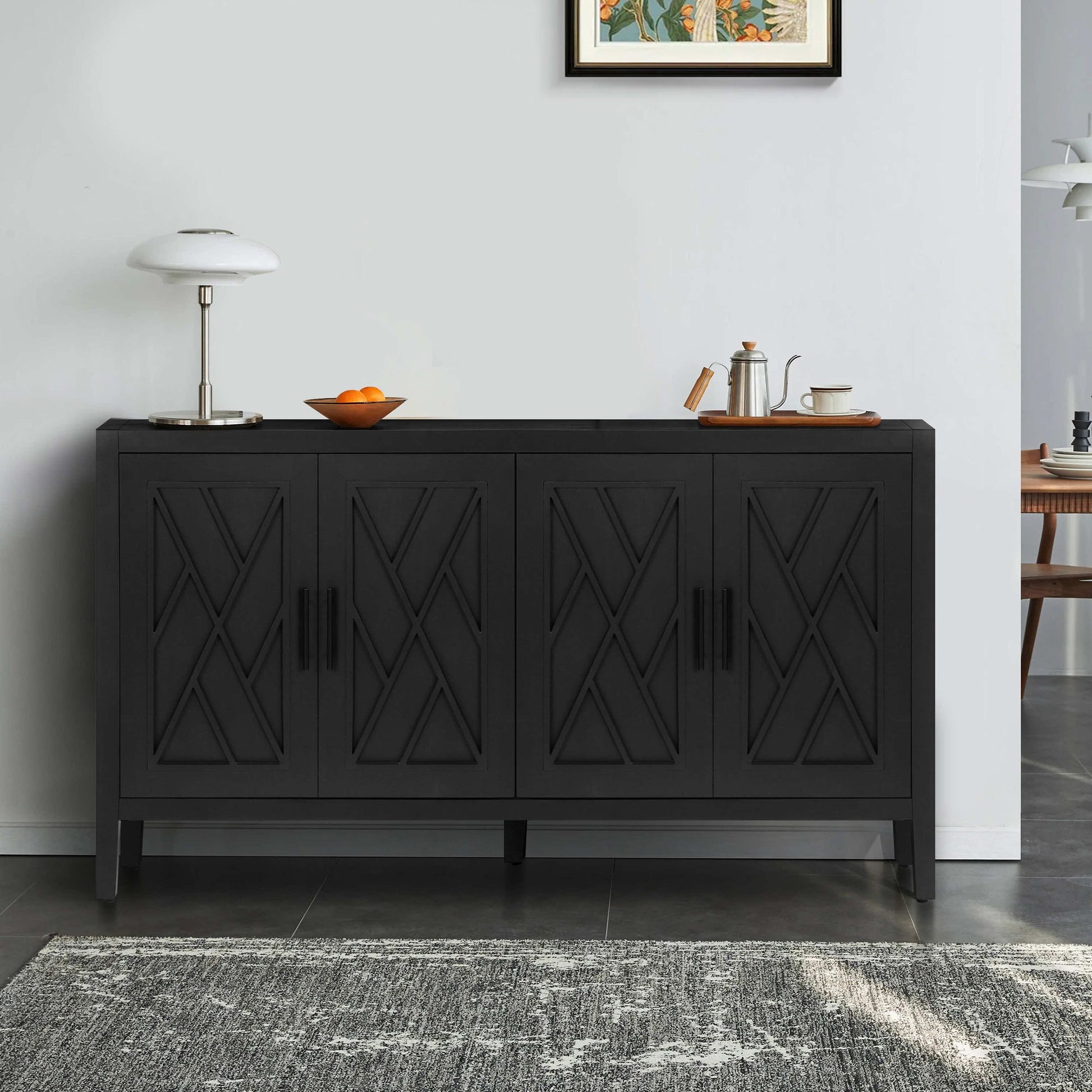 60 inches Modern Farmhouse Accent Cabinet with 4 Doors and Adjustable Shelf Wood Sideboard Buffet Cabinet Console Table  image 2