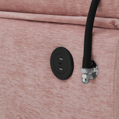 Leisure sofa chair,Double sofa recliner, with manually adjustable backrest, soft padded armrests, side USB charging port and phone stand, comes with a matching storage ottoman-Pink image 9