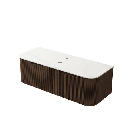 DINA 48'' Wall Mounted Plywood Cabinet with Carrara White Sintered Stone Countertop, Two Drawers, NO Basin, NO Faucet and Drain, Dark Walnut Woodgrain Color image 5