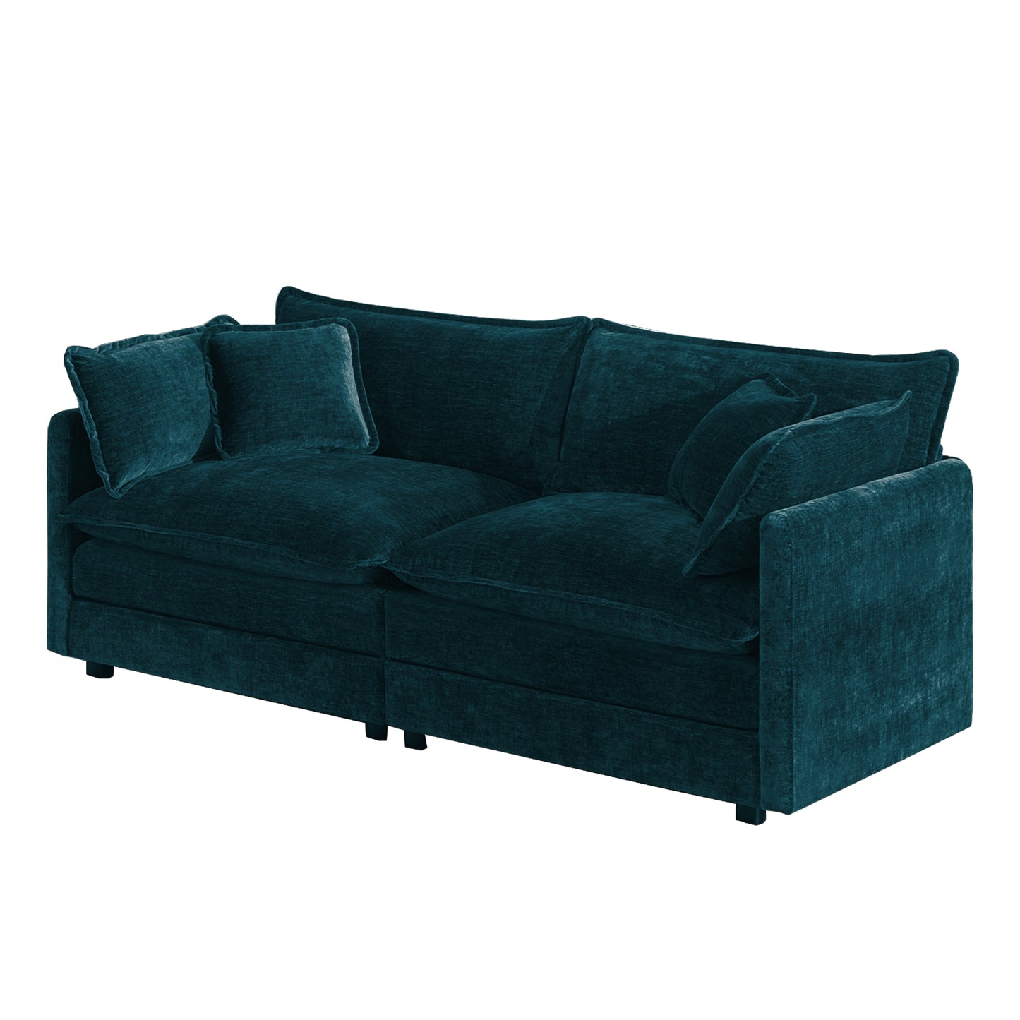 Modern Fabric Loveseat Sofa Couch for Living Room, Upholstered Large Size Deep Seat 2-Seat Sofa with 4 Pillows,Blue Chenille image 4