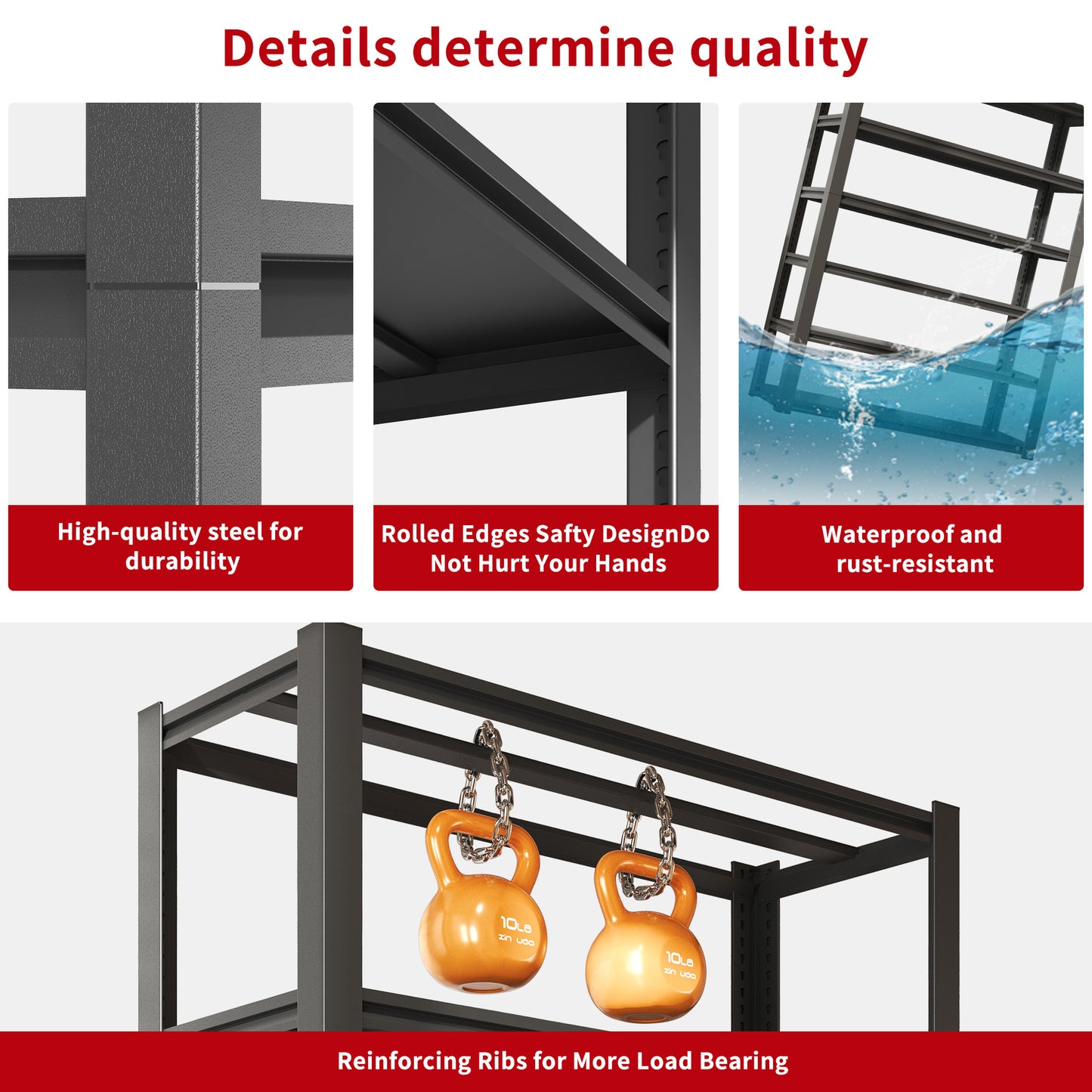 82"H 6 Tier Metal Shelves for Storage Garage Shelving 2400LBS Heavy Duty Storage Shelves Adjustable Garage Shelf Industrial Shelving Unit Storage Utility Rack,48"W*18"D*82"H,Black image 10