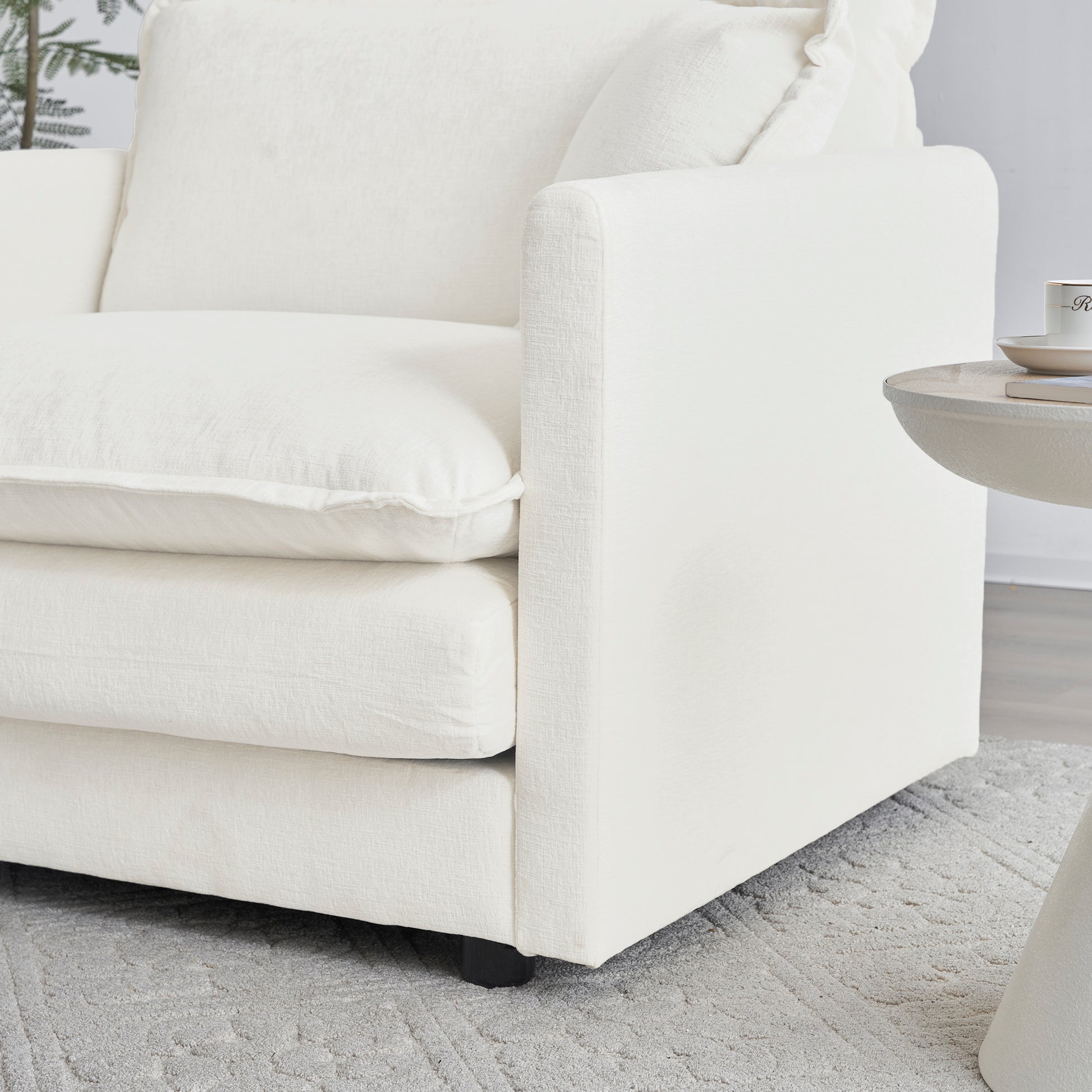 Modern Accent Chair with Ottoman, Living Room Club Chair Chenille Upholstered Armchair, Reading Chair for Bedroom, White image 9
