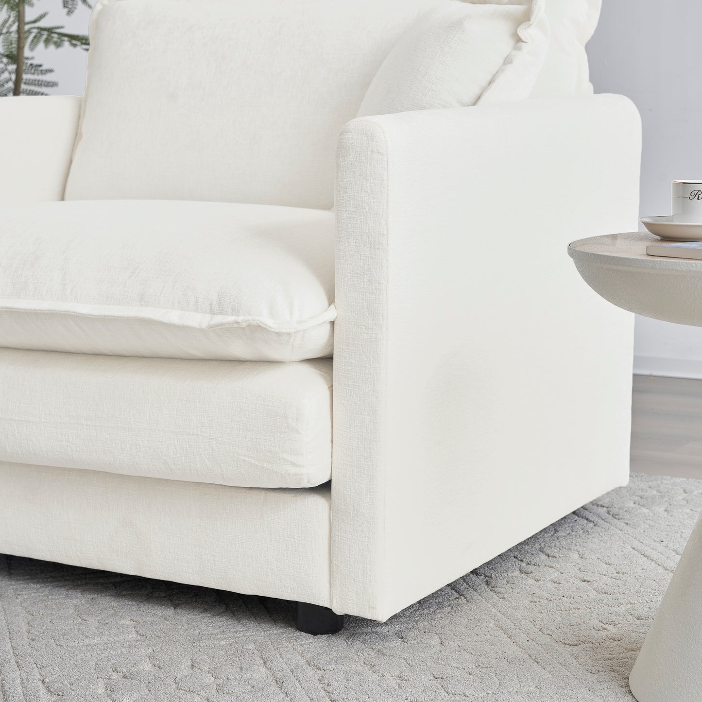 Comfy Deep Single Seat Sofa Upholstered Reading Armchair Living Room Chair White Chenille Fabric, 1 Toss Pillow image 9