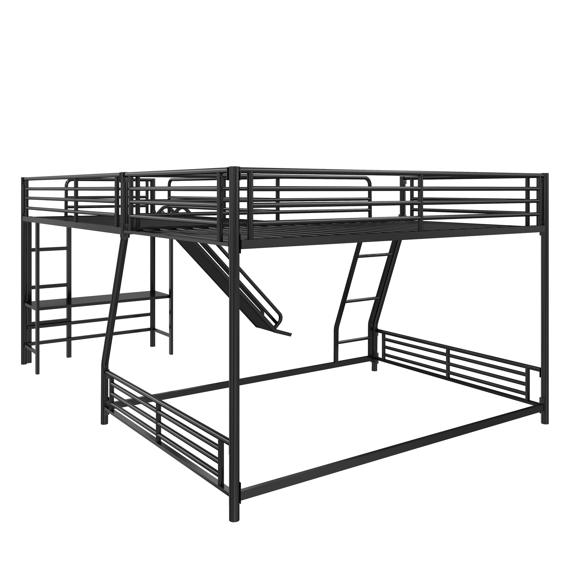 L-Shaped Twin over Full Bunk Bed with Twin Size Loft Bed,Built-in Desk and Slide,Black image 10