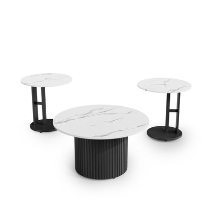Coffee Table Set of 3, Modern Nesting Coffee Tables with Faux Marble Top and Metal Legs, Round Coffee & Side Tables with Ribbed Design for Living Room, Small Space Apartment image 3