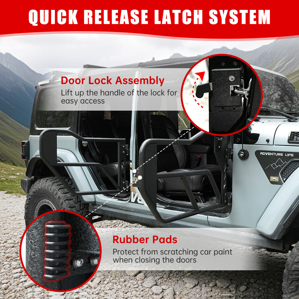 Tube Doors with Side View Mirror for 2018-2026 Jeep Wrangler JL JLU & Gladiator JT 4-Doors (Includes 4XE) 4-piece set Off Road Summer Trail Adventure image 5