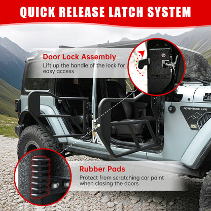 Tube Doors with Side View Mirror for 2018-2026 Jeep Wrangler JL JLU & Gladiator JT 4-Doors (Includes 4XE) 4-piece set Off Road Summer Trail Adventure image 5