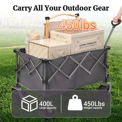 PORTABLE 400L Collapsible Wagon, Folding Wagon Cart, Beach Wagon with Big Wheels, 450LB Heavy Duty Foldable Wagon, Large Capacity Wagon for Camping, Sports, Garden, Baseball image 8