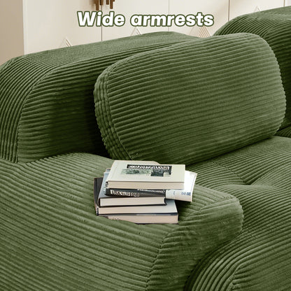 82'' L-shaped sofa in softCorduroy Fabric fabric modular design multiple combinations curved armrests assembly required high-resilience sponge suitable for living rooms rest areas bedroom,Olive green image 9