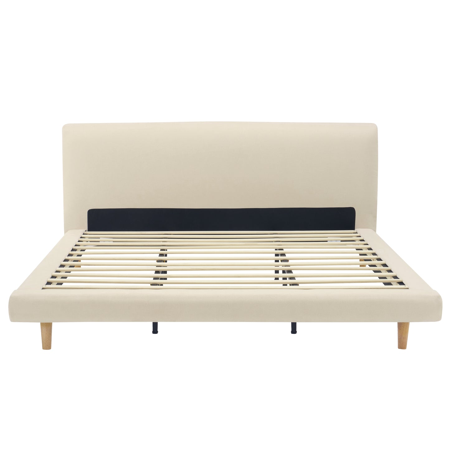 Beige Chunky Headboard Bed Frame, Solid Rubberwood Legs, King, 800lbs Capacity image 10