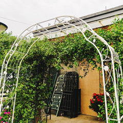 Metal Garden Arch W74.4'' x H98.4'' Garden Arbor Trellis Climbing Plants Support Rose Arch Outdoor Arch Cream White