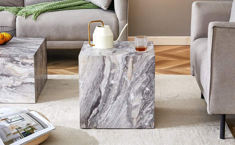 Elevate your living space with this modern MDF coffee table, which showcases gray textured patterns. It is characterized by stylish design. image 9