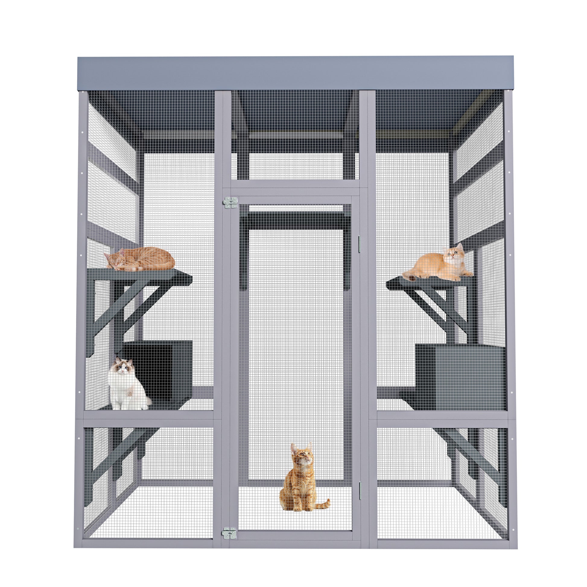 62.6" Wooden Outdoor Catio for Cats, Large Cat Enclosure with Waterproof Roof, 2 Napping House, Platforms & Galvanized Wire – Pet Cage for Backyard or Patio image 2