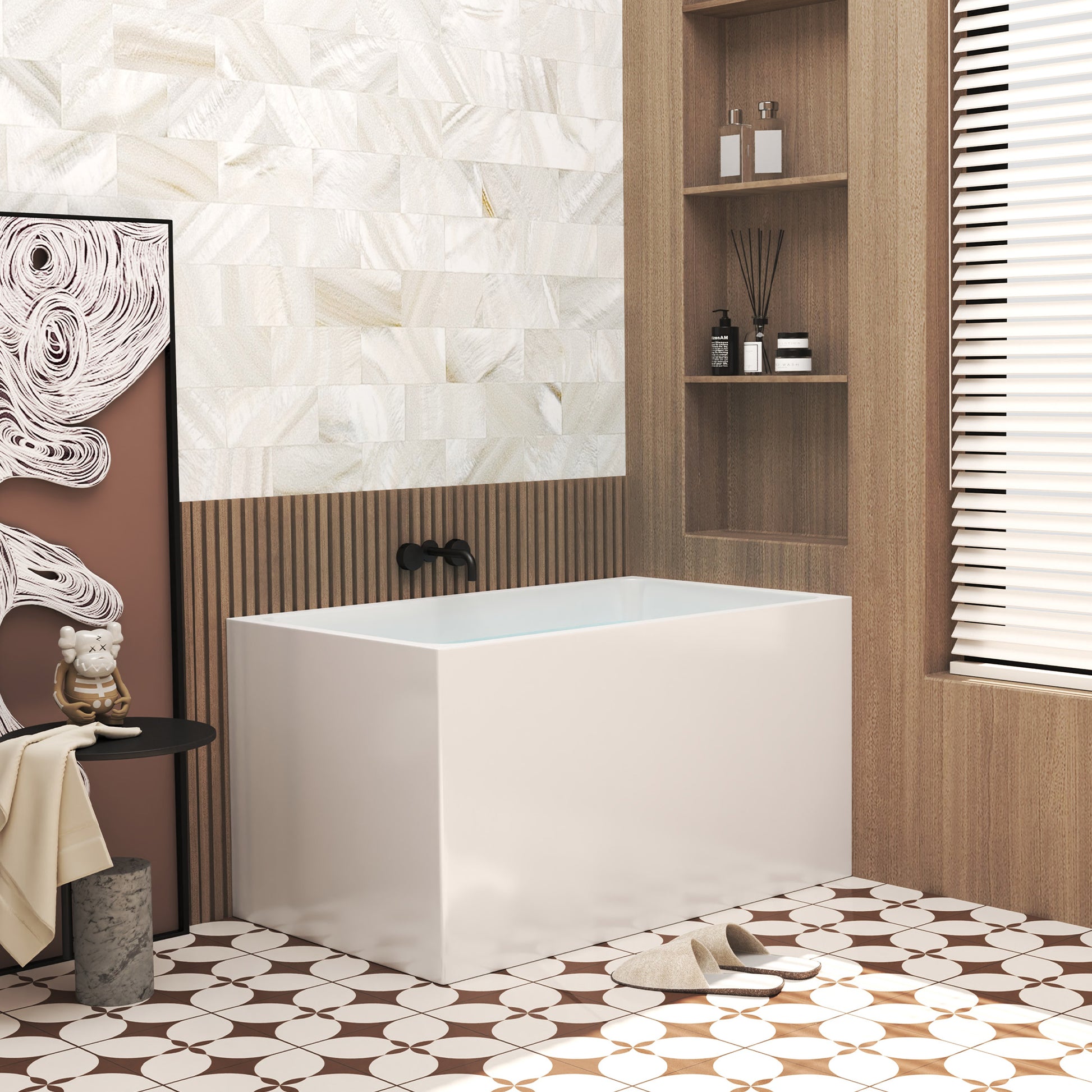 47" Acrylic Freestanding Bathtub with seat: Spacious rectangle Shape, Gloss White Finish, Chrome Overflow & Pop-Up Drain CUPC Certificate image 4