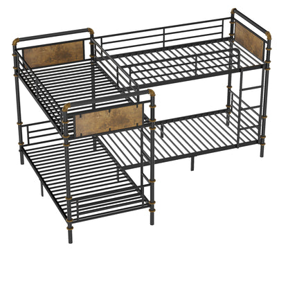 Quad Bunk Bed for 4 Kids, Heavy Duty Metal Twin Bunk Bed Frame, Detachable Triple Bunk Bed, Can Be Divided Into 3 Twin Beds, Black(Old SKU W2580S00020) image 10