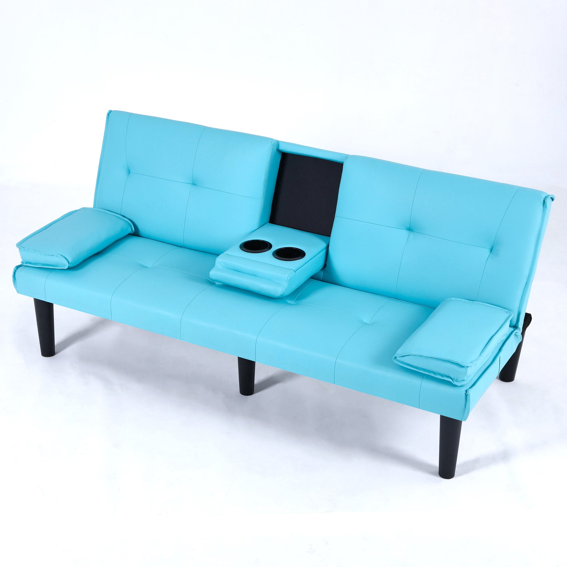 The 67-inch blue PVC multi-functional sofa bed, with a foldable and cup holder design, makes it extremely convenient to turn the living room into a guest room image 11