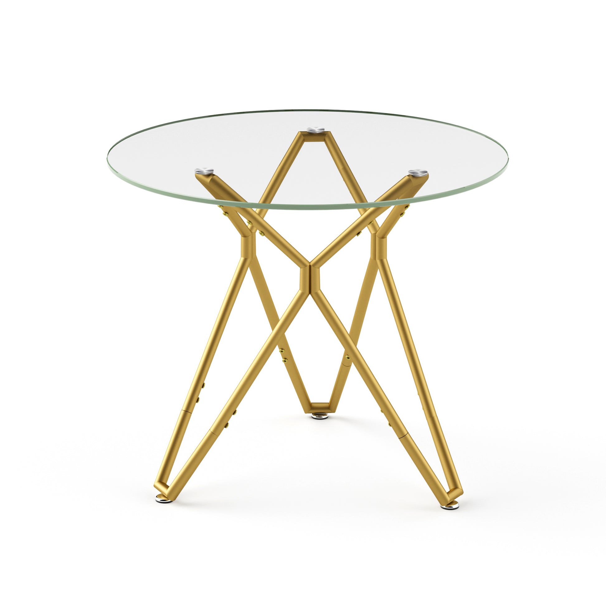35.4-inch round tempered glass dining table, suitable for 1-4 people, space-saving small kitchen dining table, equipped with sturdy metal table legs, suitable for dining room, living room,Gold image 10