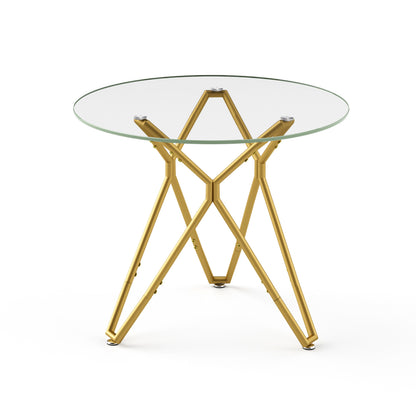 35.4-inch round tempered glass dining table, suitable for 1-4 people, space-saving small kitchen dining table, equipped with sturdy metal table legs, suitable for dining room, living room,Gold image 10