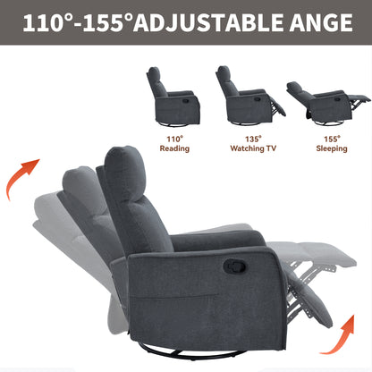 Heat Massage Manual Recliner Chair with Rocker and Swivel in Fabric for Living Room, Grey image 6