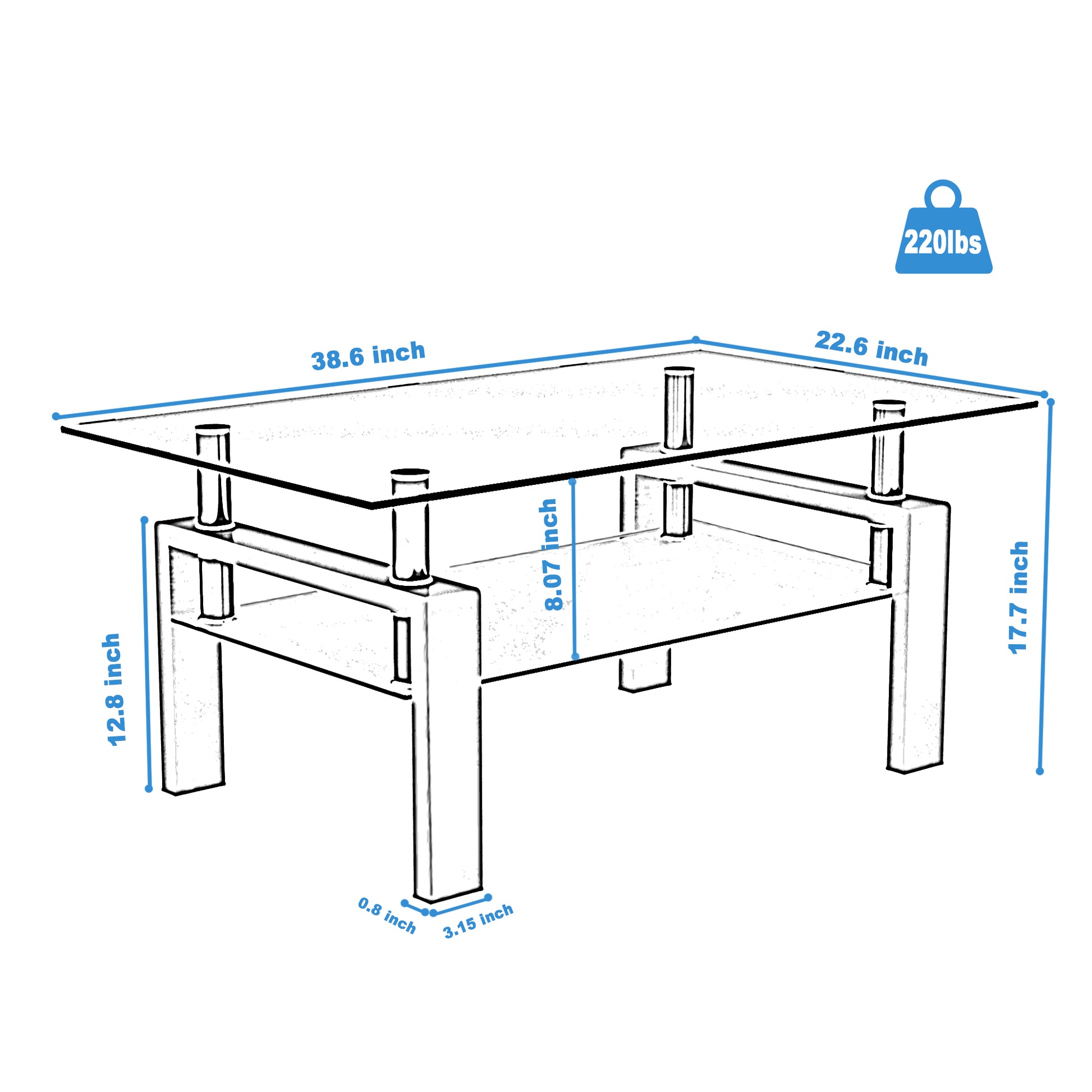 Rectangle Glass Coffee Table, Clear Coffee Table, Modern Side Center Tables for Living Room, Living Room Furniture (Old Sku:W24136821) image 5