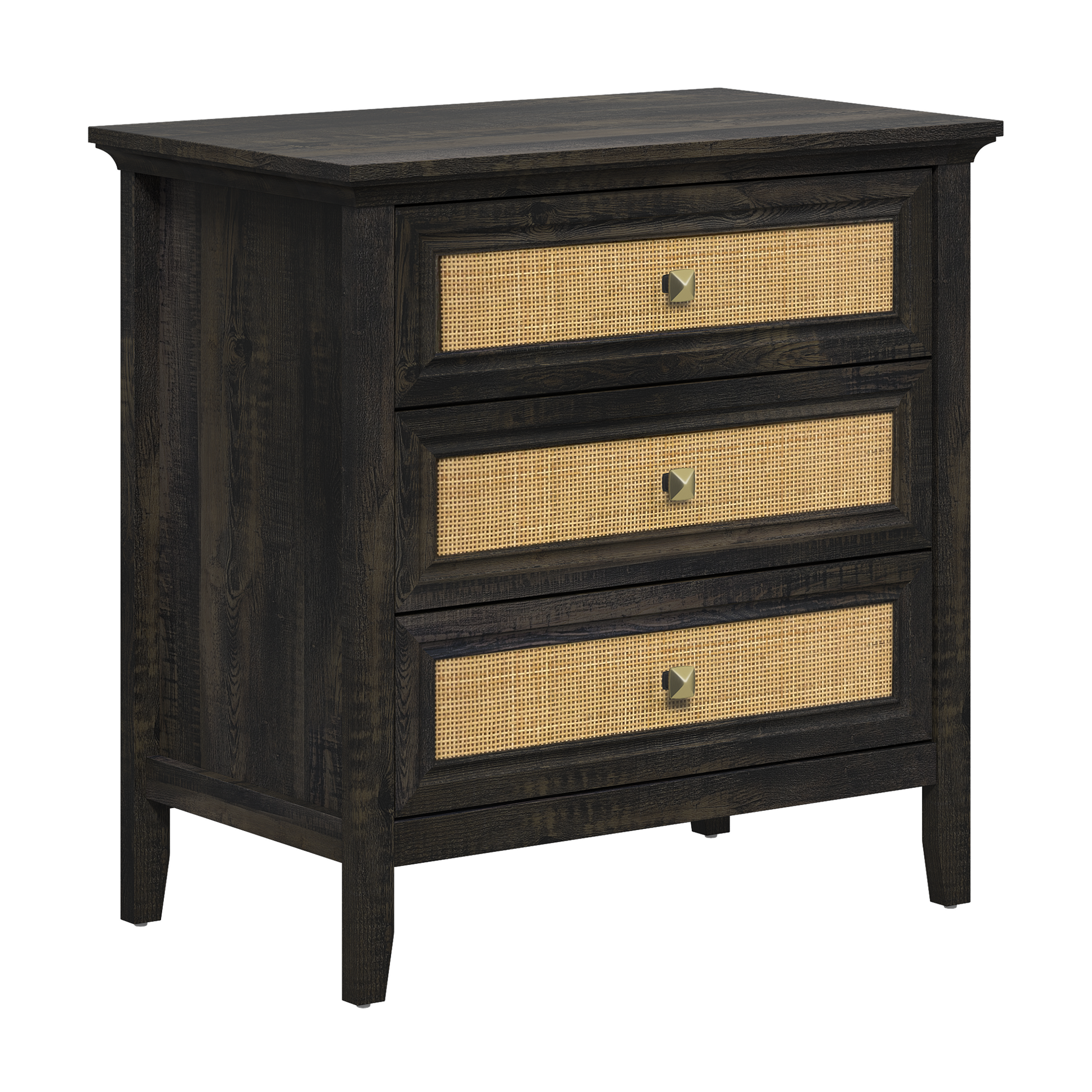 3 Drawer Dresser Rattan Dresser Wood Chest of Drawers Farmhouse Closet Dressers Modern Bedside Table Rustic Nightstand Storage Cabinet for Bedroom, Hallway, Living Room, Dark Rustic Oak image 10