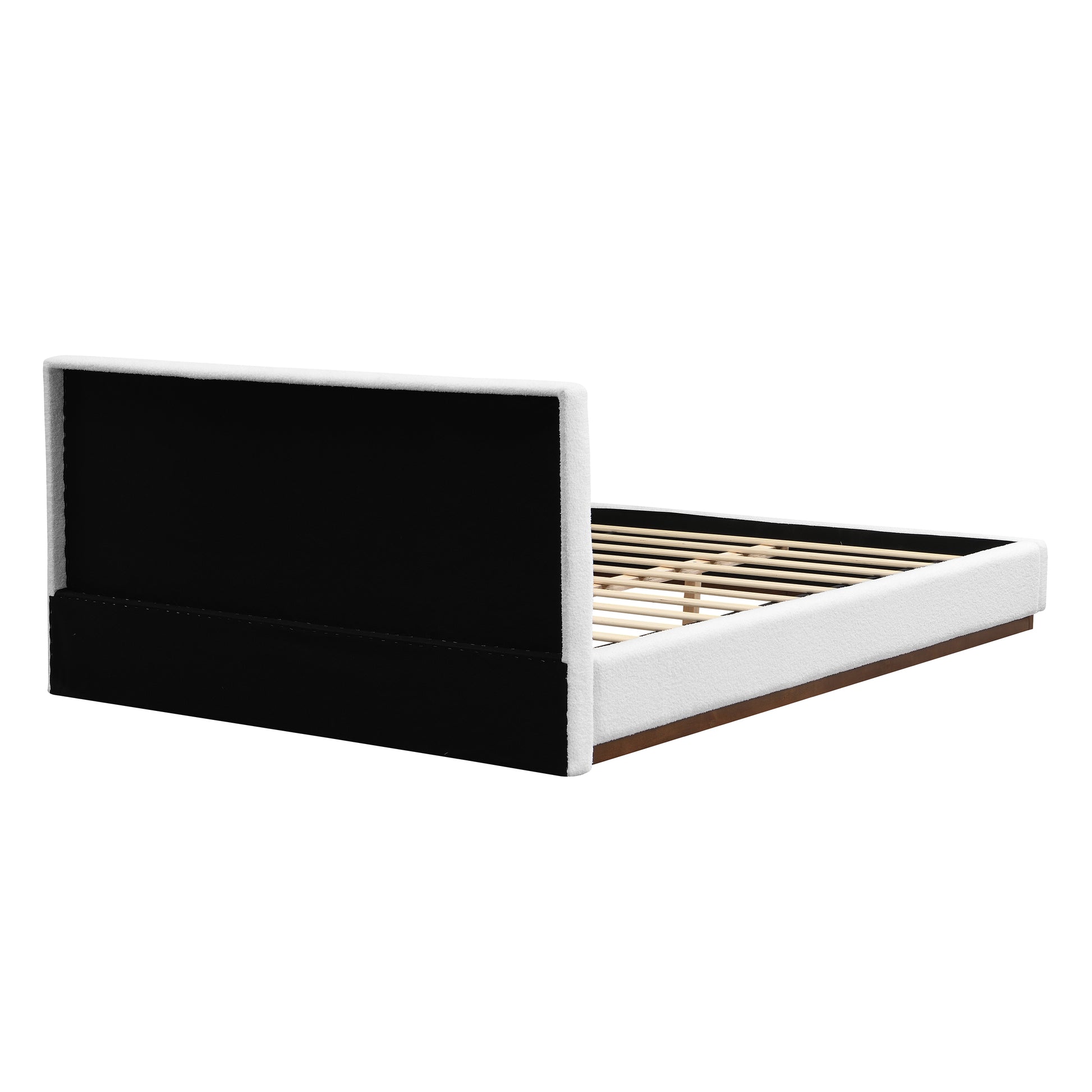 Elegant White Fabric Upholstered Bed With Nice Wood Grain Textured Brown Solid Wood Base Frame,White,Queen image 6
