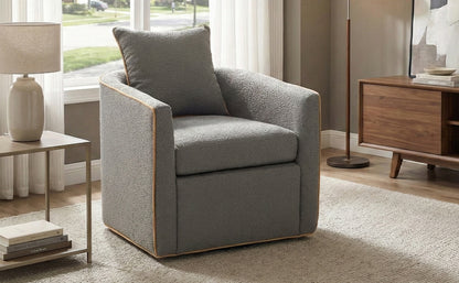 Swivel Accent Chair Upholstered Club Chair Barrel Sofa Chair for Living Room, Reading Corner, and Small Spaces, Light Grey image 2