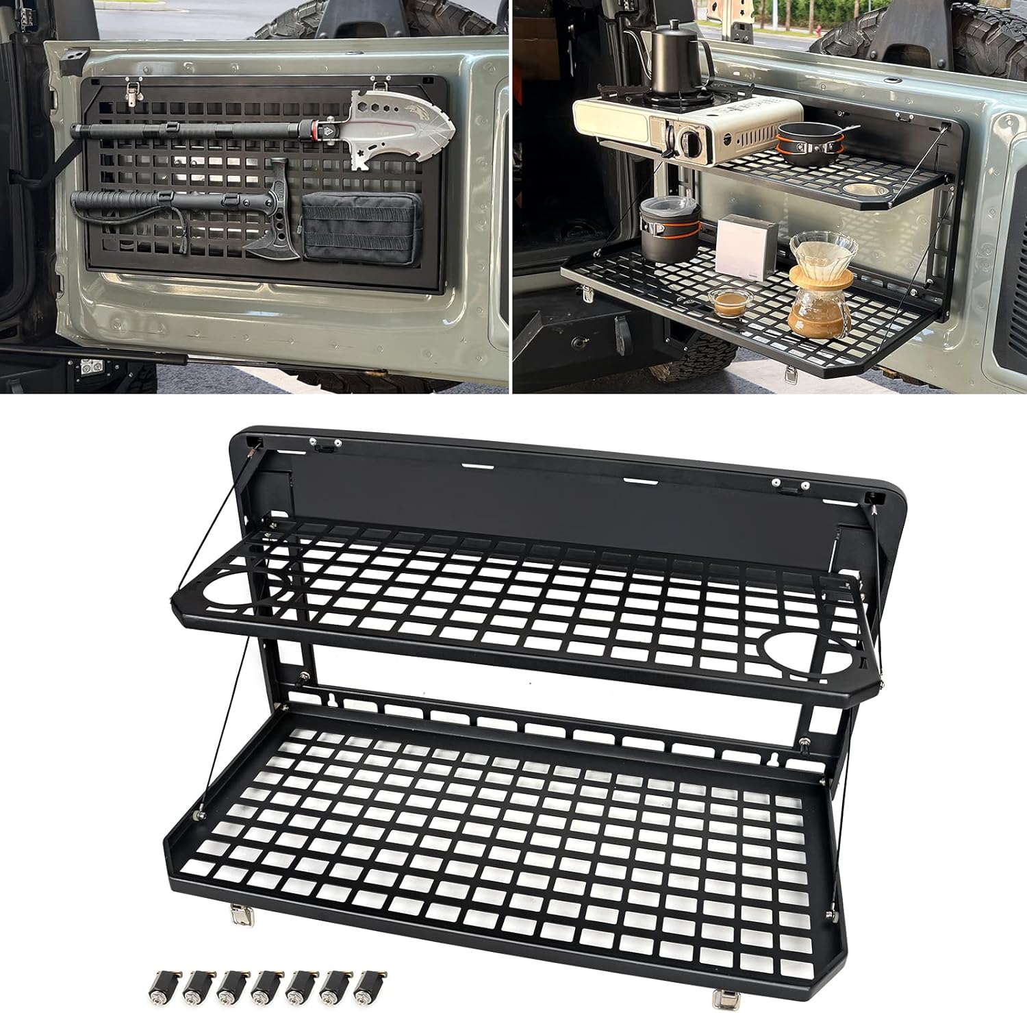 Tailgate Table Rear Foldable Cargo Shelf Aluminum Alloy Storage Shelf MOLLE Panel for Ford Bronco 2021-2026 image 3
