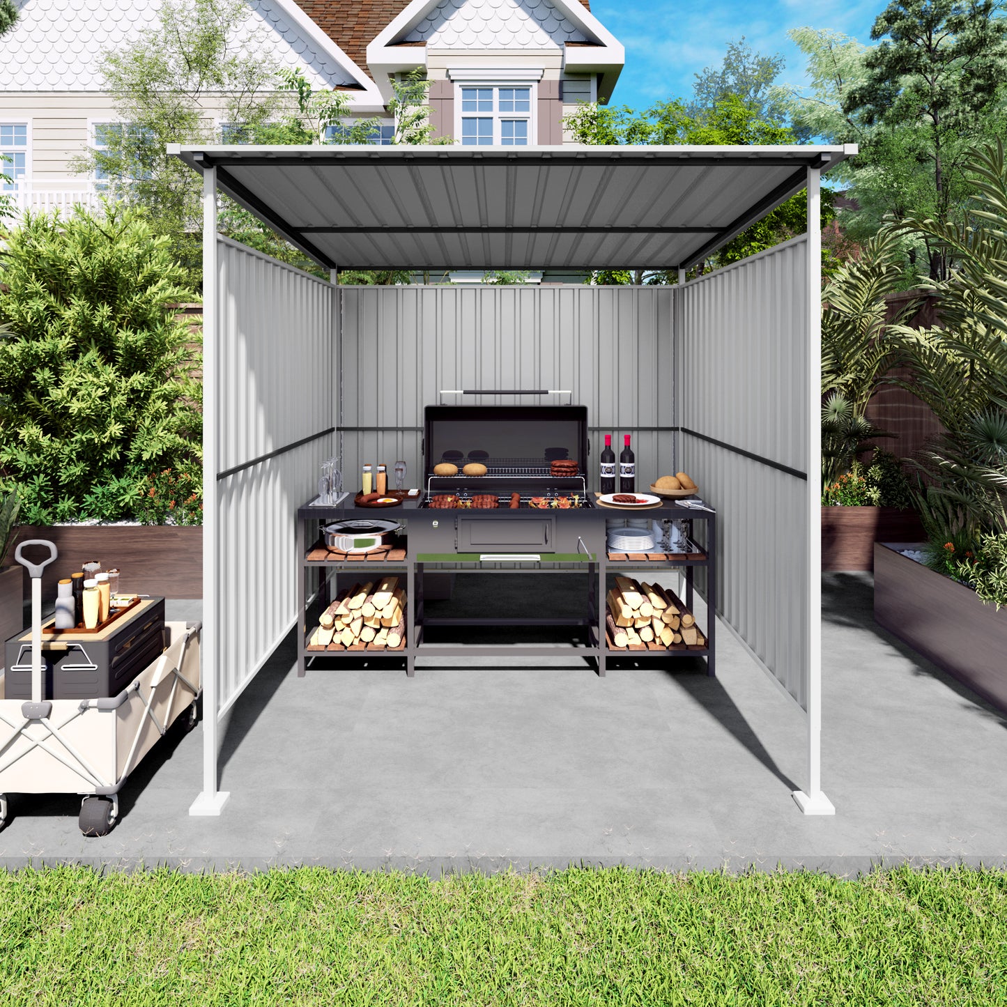 6x6FT Outdoor Pergola for Patio,Bike Storage Shed,Lean to Hardtop Grill Gazebo, Metal Pergolas and Gazebos,Year-Round Metal Gazebo Heavy Duty Awnings for Patio, Decks,Lawn, Backyard image 8