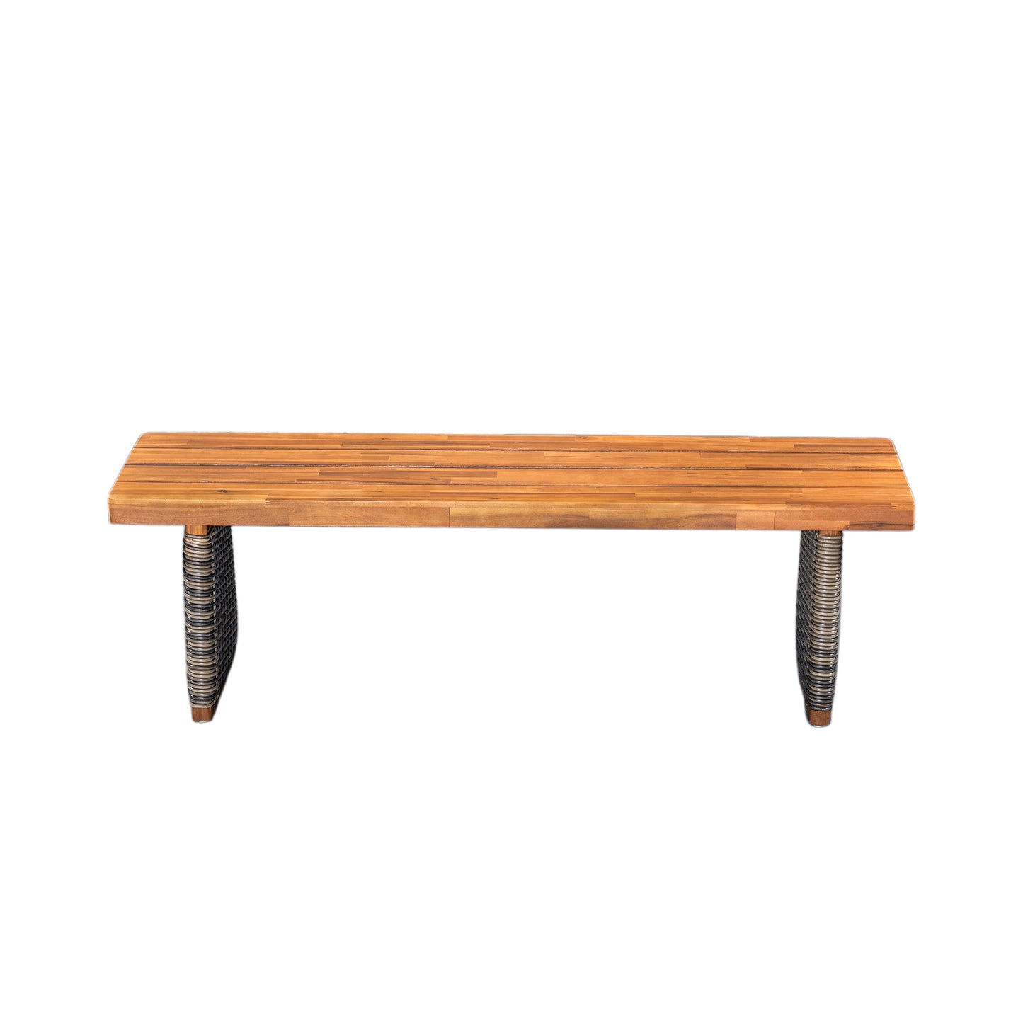 Outdoor 1pcs Acacia Wood Bench,Teak Finish+ Grey Wicker image 6