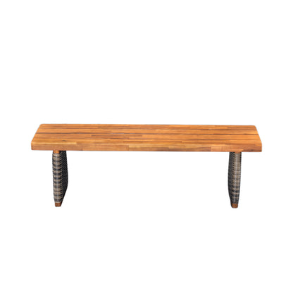 Outdoor 1pcs Acacia Wood Bench,Teak Finish+ Grey Wicker image 6