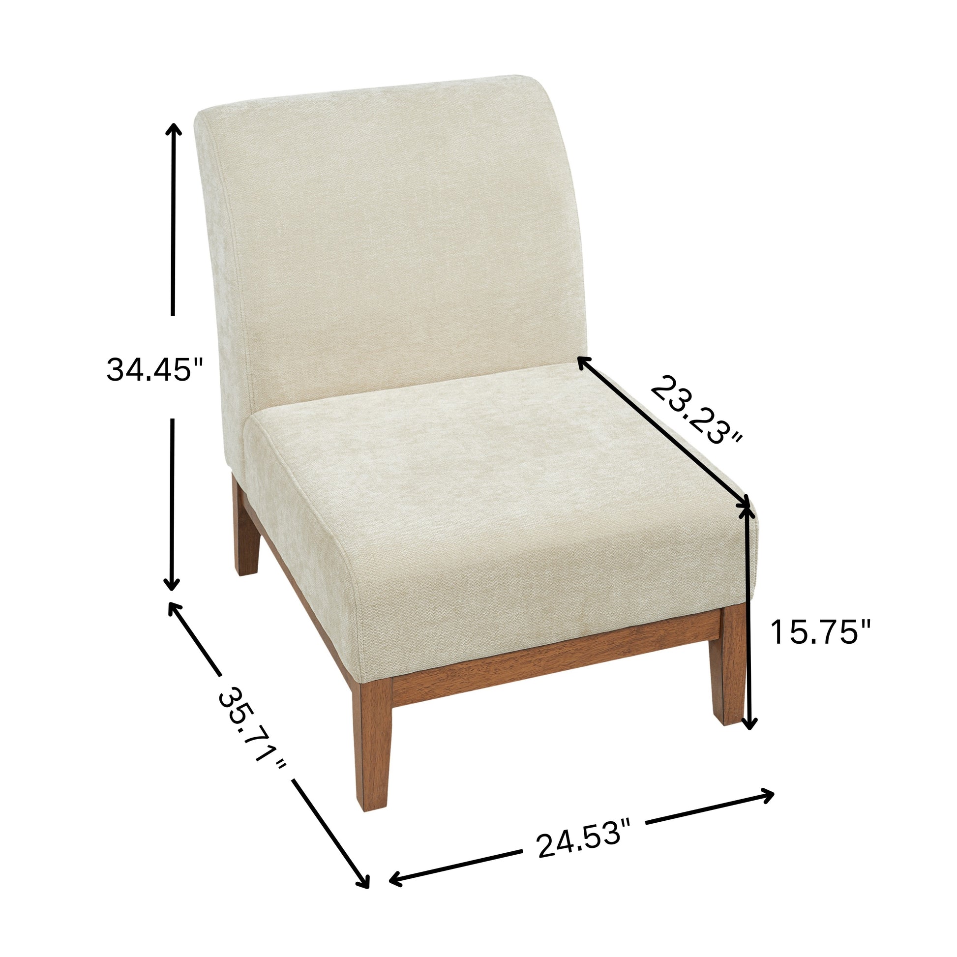 Modern Accent Chair - Beige Fabric Upholstered Accent Chair with Walnut Color Frame, 300lbs Capacity for Living Room, Bedroom & Entryway image 3
