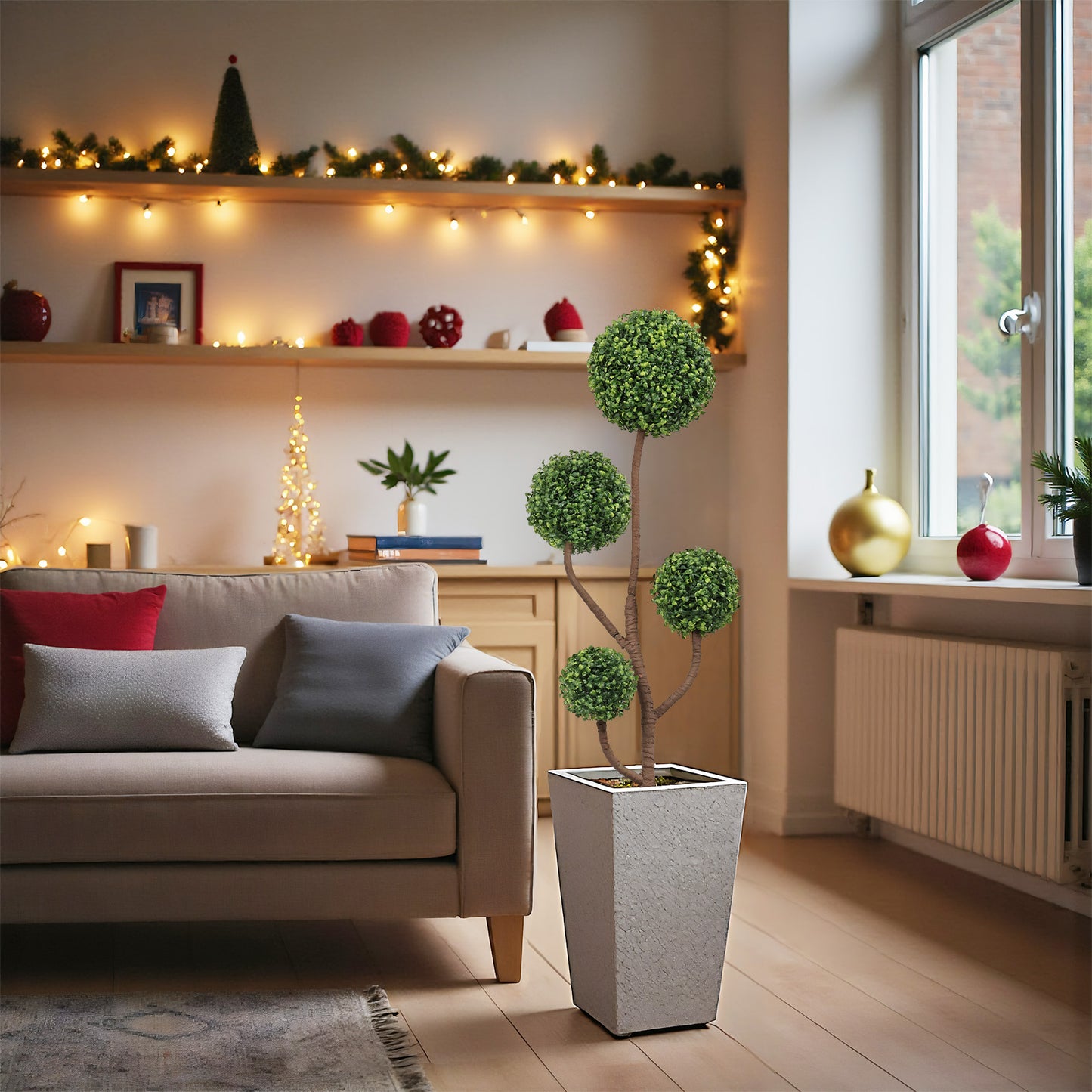 4FT Tall Artificial Boxwood Topiary Tree Large Faux Green Plant in Pot for Indoor Outdoor Patio Porch Garden Decoration, 1pc/set image 7