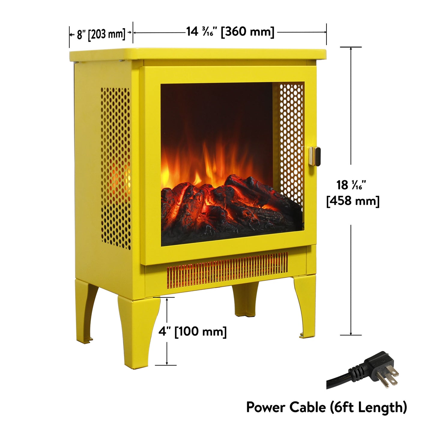 18 inch Freestanding Electric Fireplace Stove heater with 3D Flame effect,Lemon Yellow image 2