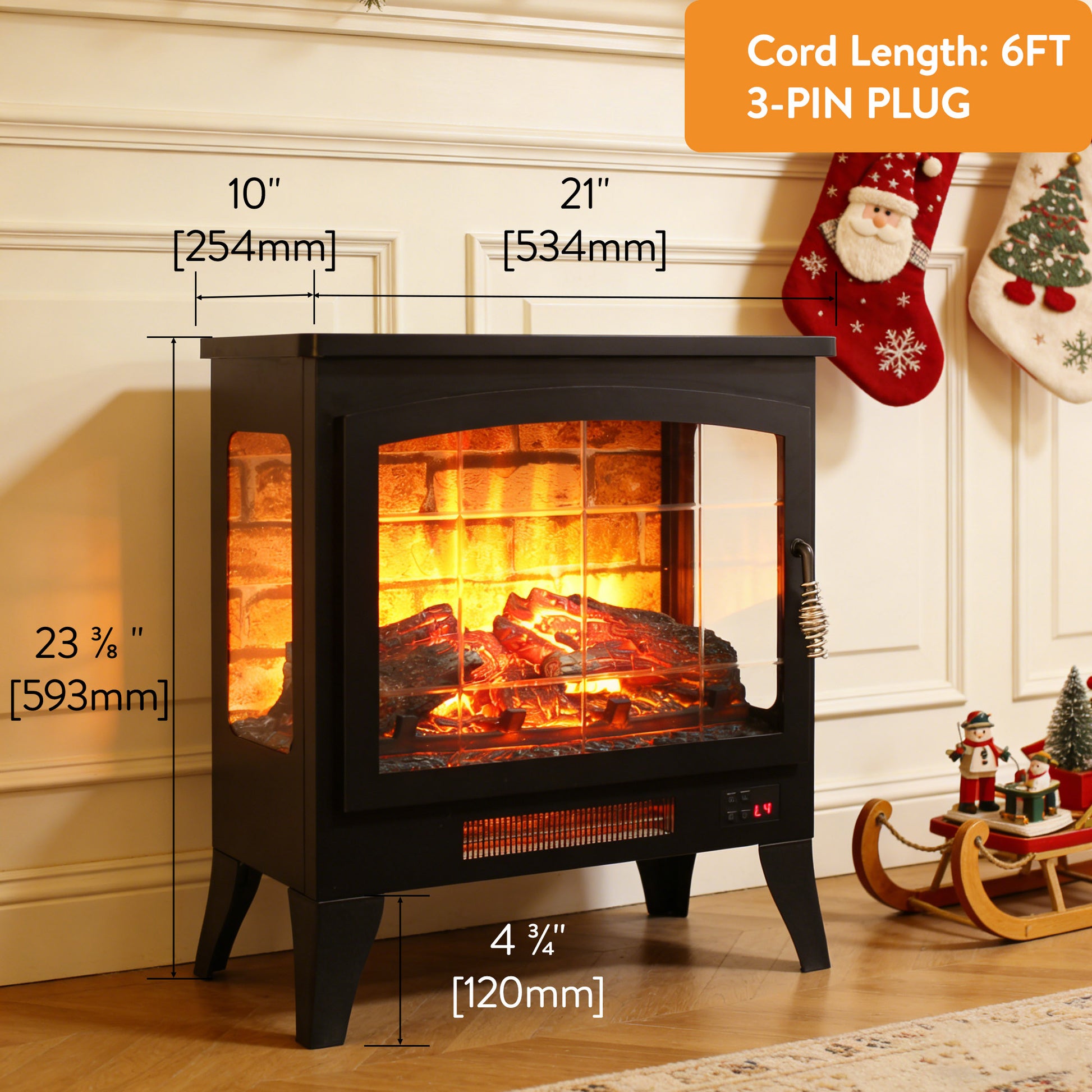 21 inchThree-sided Freestanding Electric Fireplace Stove heater with 3D Flame effect with remote control image 2