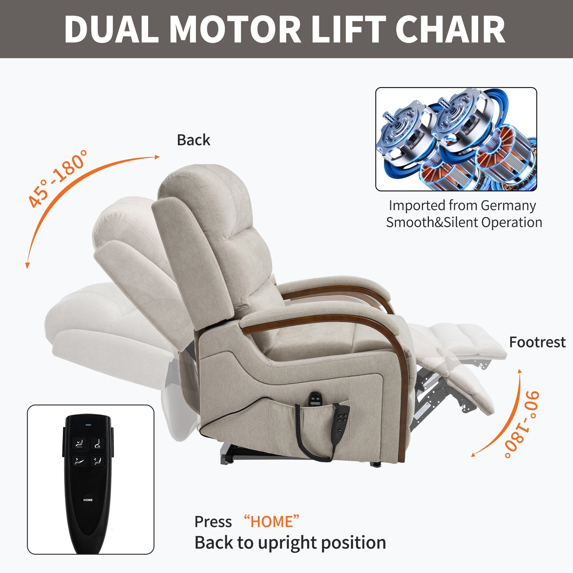 Power Beige Chenille Lift Recliner Chair Dual Motor Infinite Position Up to 350 LBS with Solid Wood Armrests, Heat Massage and Heavy Duty Motion Mechanism image 5