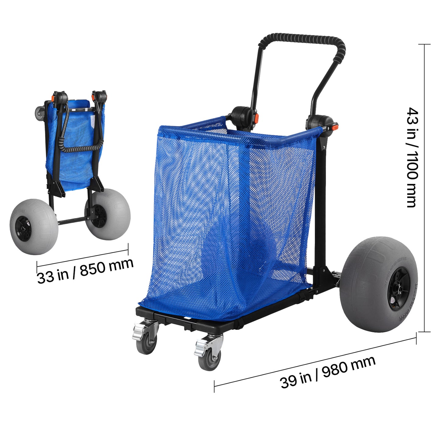 Beach Cart with Large Wheels for Sand, 165 lbs Load Capacity, Heavy Duty Folding Beach Wagon with 12" Balloon Wheels, Storage Bag, 180° Adjustable Handlebar, Dolly for Camping Fishing Garden image 7