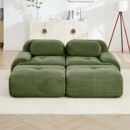 2-seat sofa in luxuryCorduroy Fabric fabric modular multi-combination anti-slip design assembly chaise lounge curved armrests ergonomic support high-resilience sponge living rooms bedrooms,Olive green image 3