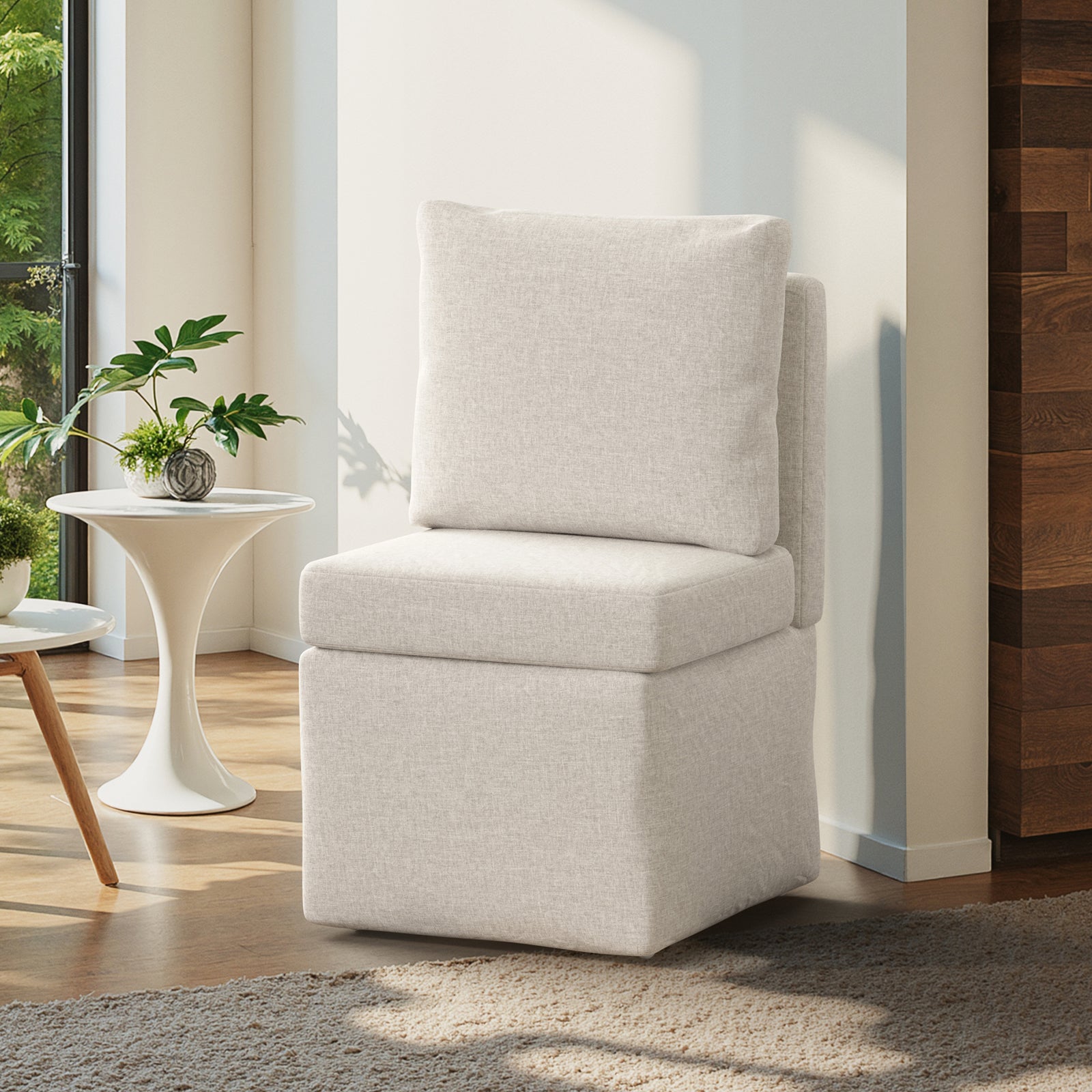 Armless Lounge Sofa Chair, Soft Corduroy Upholstered Accent Chair with High-Density Sponge Cushion, Comfy Single Sofa Seat for Living Room Bedroom, No Assembly Required image 4