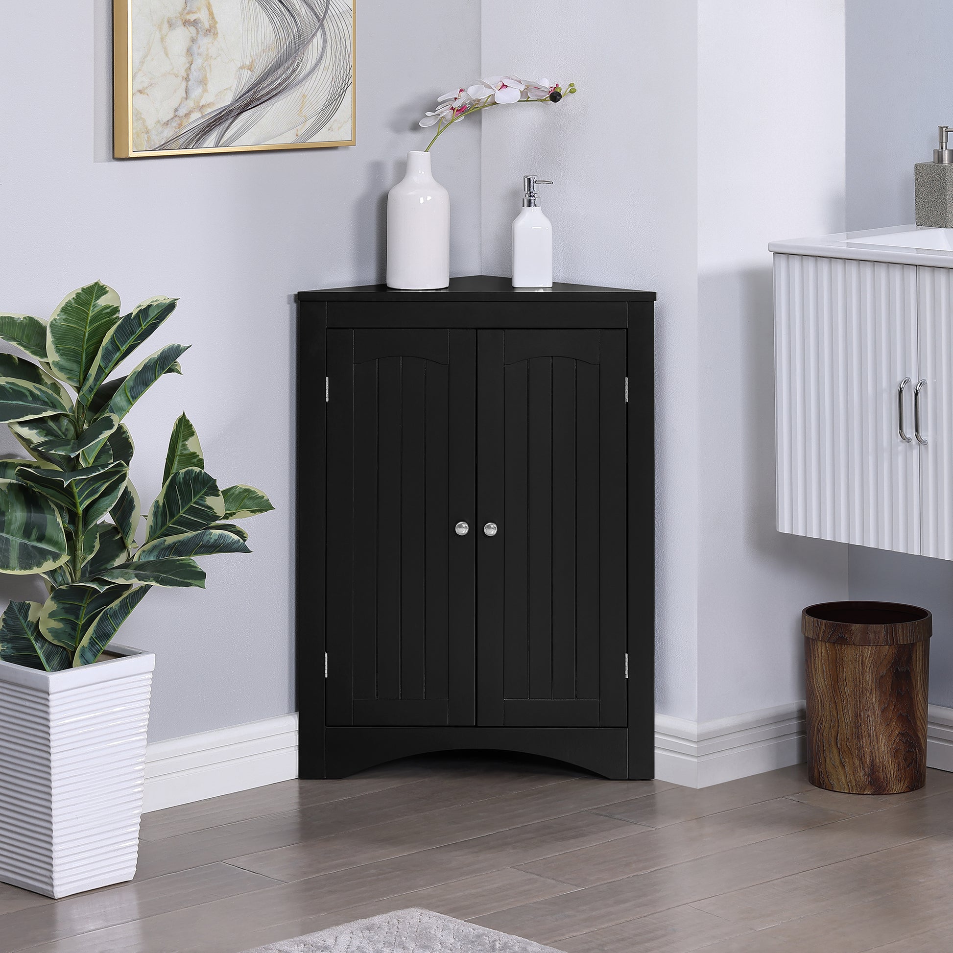 sideboard cabinet,corner cabinet,Bathroom Floor Corner Cabinet with Doors and Shelves, Kitchen, Living Room,Free Standing Storage Cabinet for Bathroom image 3