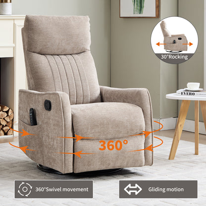 Khaki Heat Massage Manual Recliner Chair with Rocker and Swivel in Fabric for Living Room image 4