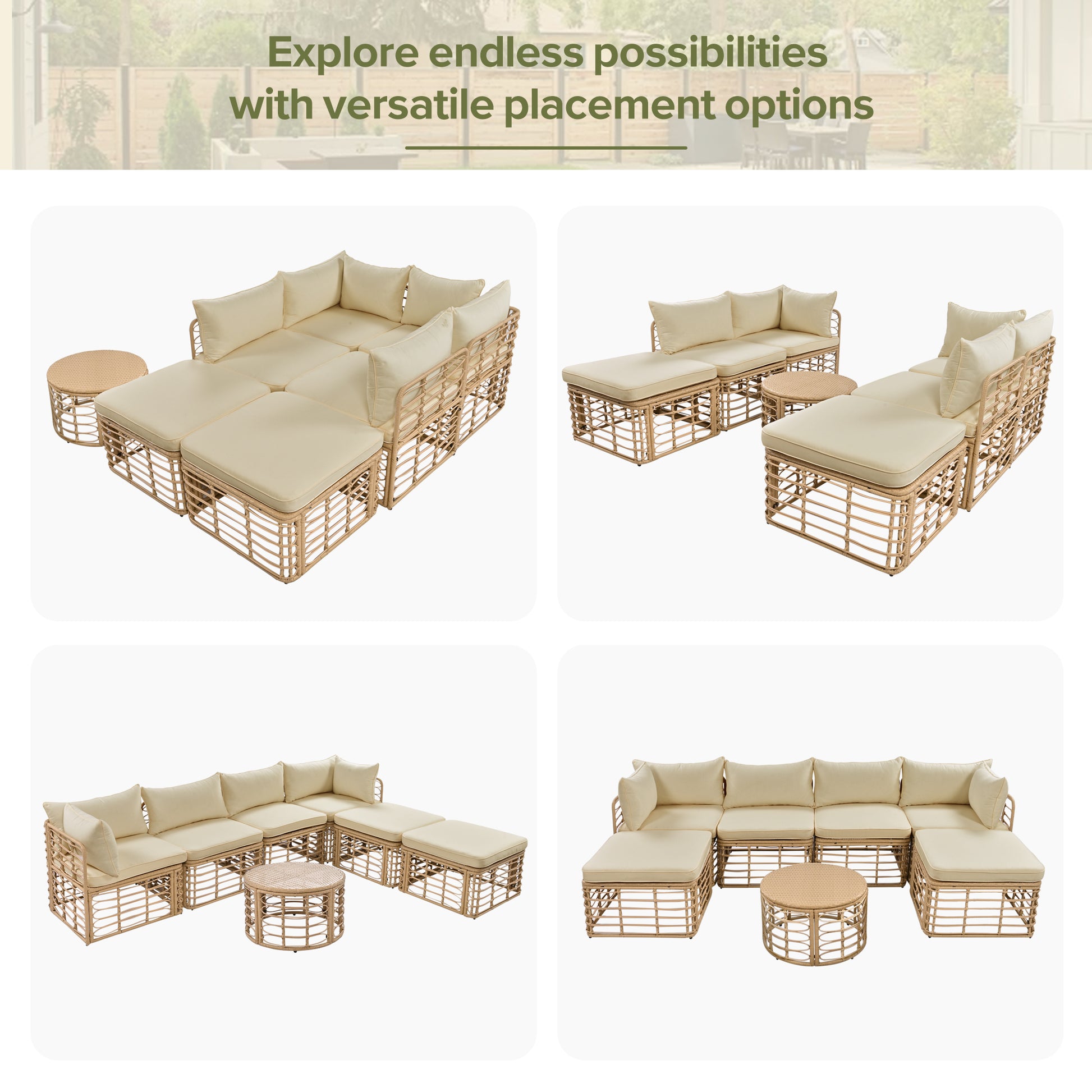 GO 7 Pieces Outdoor Patio Furniture, All-Weather Rattan Sectional Sofa Set with Thick Cushions and Pillows, Freely Combined Conversation Sets for Garden, Backyard, Balcony, Brown image 5