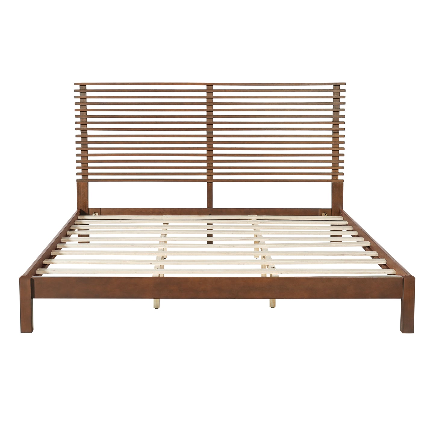 Premium Solid Wood King Size Bed Frame with Headboard, -Walnut Color, 600lbs Capacity, for Modern Bedroom,No Box Spring Needed, Fits All Mattresses image 8