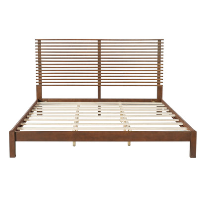 Premium Solid Wood King Size Bed Frame with Headboard, -Walnut Color, 600lbs Capacity, for Modern Bedroom,No Box Spring Needed, Fits All Mattresses image 8