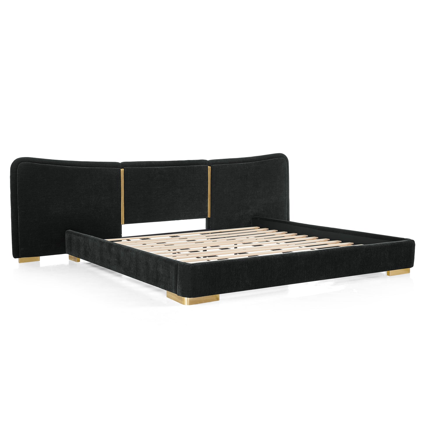 King Size Extra Large Platform Bed, Soft Chenille Fabric Frame, Curved Headboard, Reinforced Electroplated Metal Legs, Flexible DIY Side Space Design-Black image 10