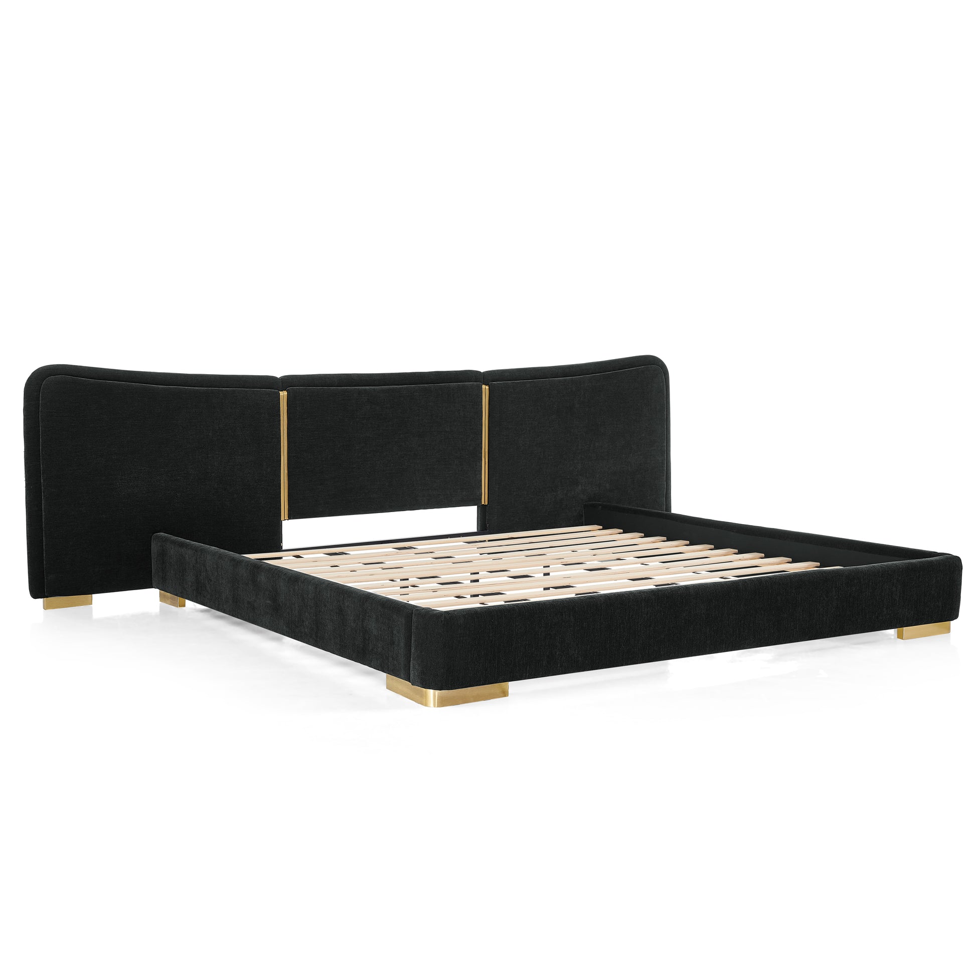 King Size Extra Large Platform Bed, Soft Chenille Fabric Frame, Curved Headboard, Reinforced Electroplated Metal Legs, Flexible DIY Side Space Design-Black image 10