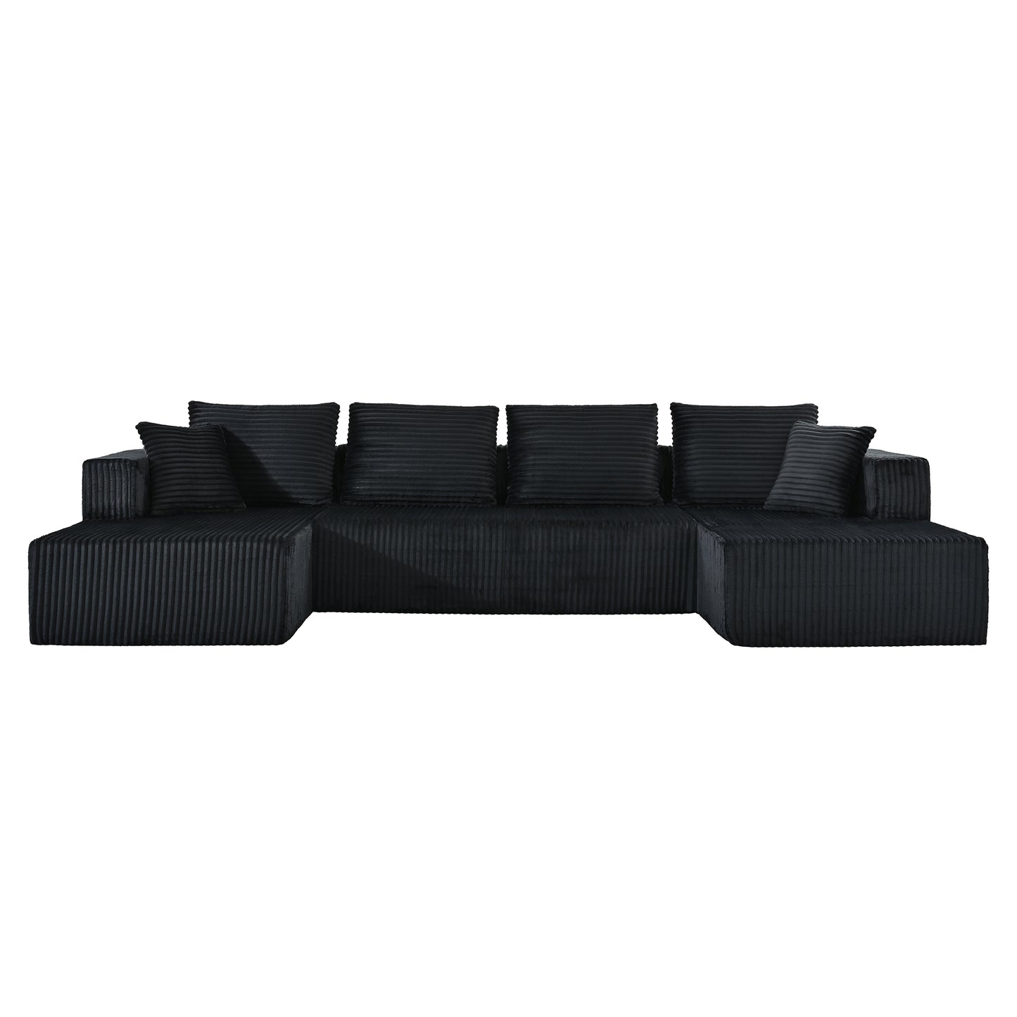 132.1 Inch Modular Sectional Sofa, U-Shaped Corduroy Sofa Couch with Double Chaise, Oversized Deep Seat Cloud Couch for Living Room, Apartment, Black image 8